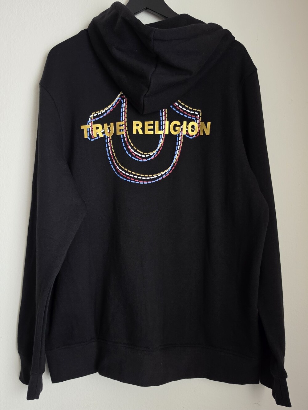 Men's True Religion Multi Horseshoe Black Zip Hoodie Sweatshirt Size XL New
